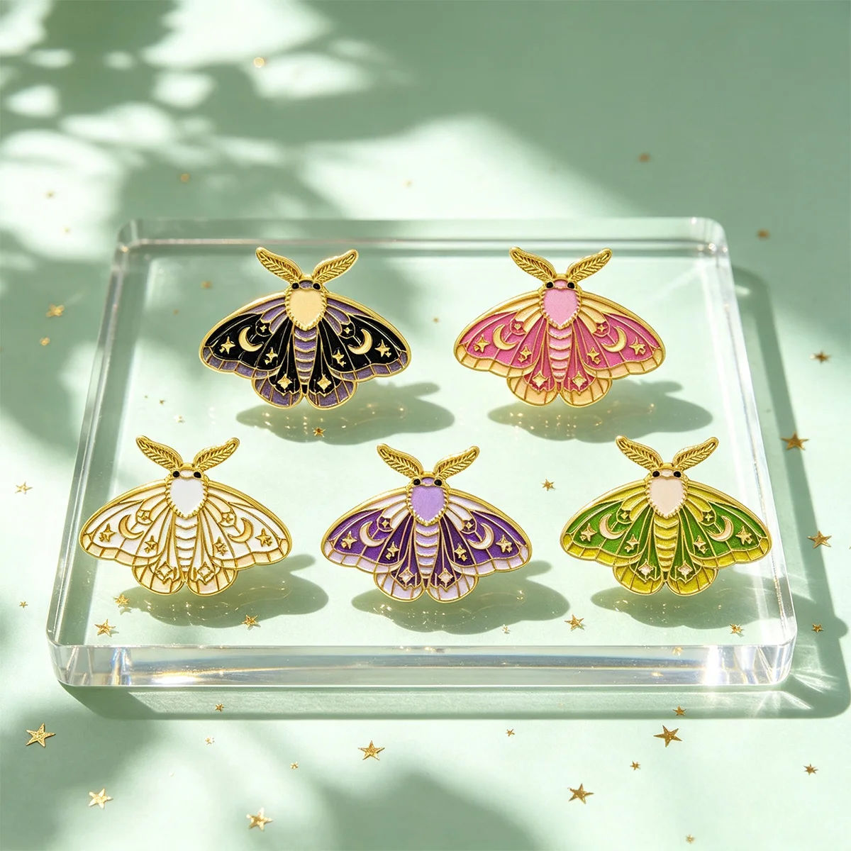 5pcs/Set Moon Star Halloween Moth Enamel Pin Cute Insect Lapel Pins for Backpacks Jeans Brooches Adorn Jewelry Accessories Gifts
