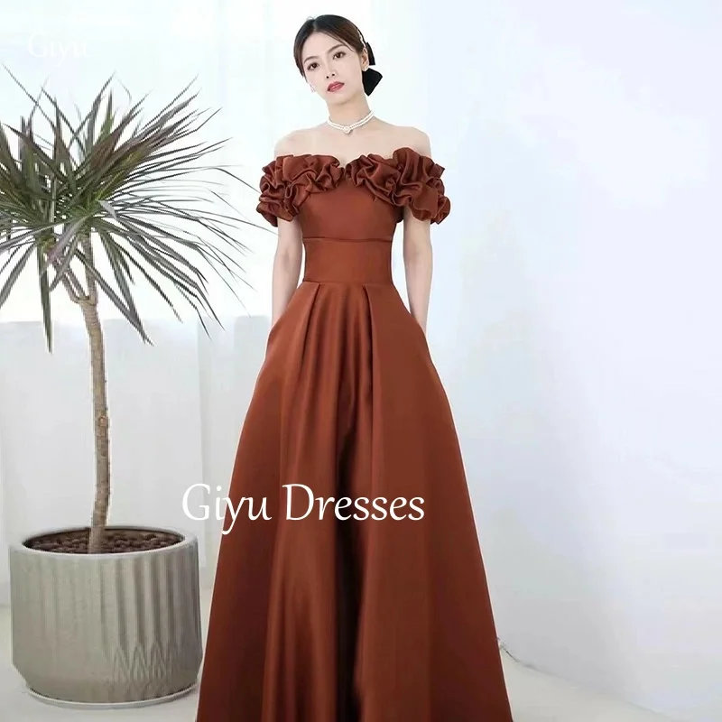 Giyu Elegant Brown Off Shoulder Evening Dress A-line Sweetheart Backless Fold Back Strap Formal Ball Party Dress Customized