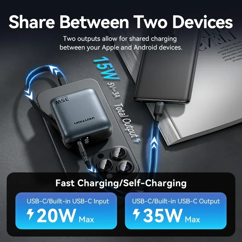 Vention 10000mAh 35W Fast Charge Power Bank 5