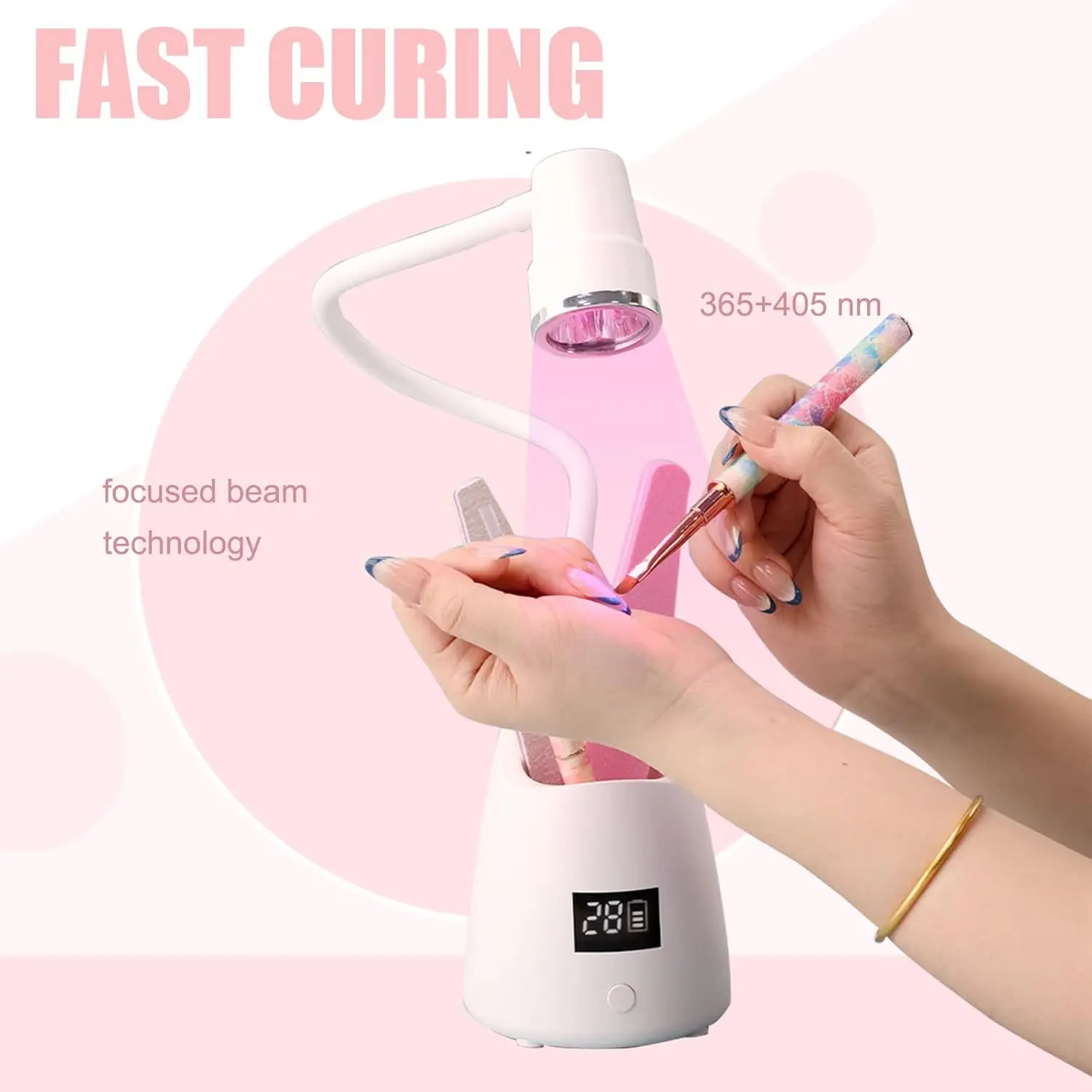 مصباح أظافر جل يعمل باللمس، ضوء LED بالأشعة فوق البنفسجية قابل لإعادة الشحن مع مؤقت، مجفف معقوفة، علاج سريع للاستخدام المنزلي والمحترف