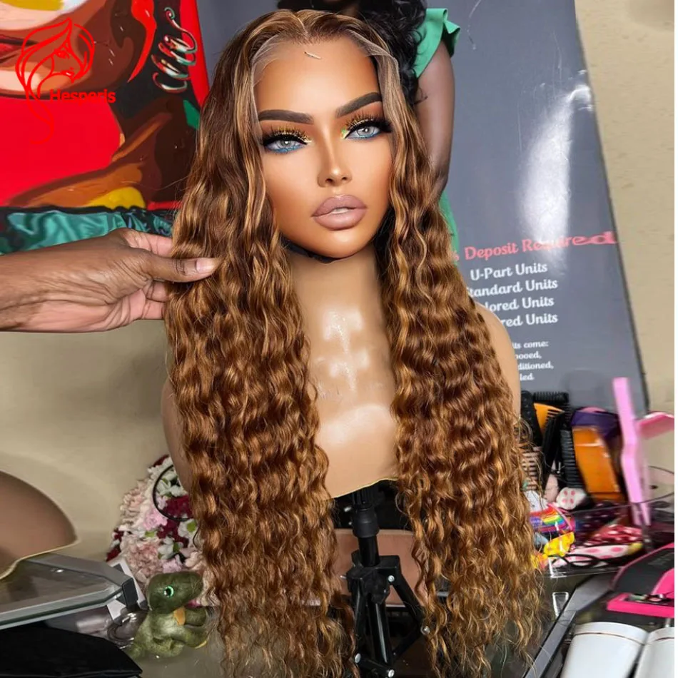 Hesperis Blonde Highlight Human Hair Wigs Water Wave 13x6 Lace Front Wig Pre Plucked Deep Curly Silk Base Lace Closure Wigs