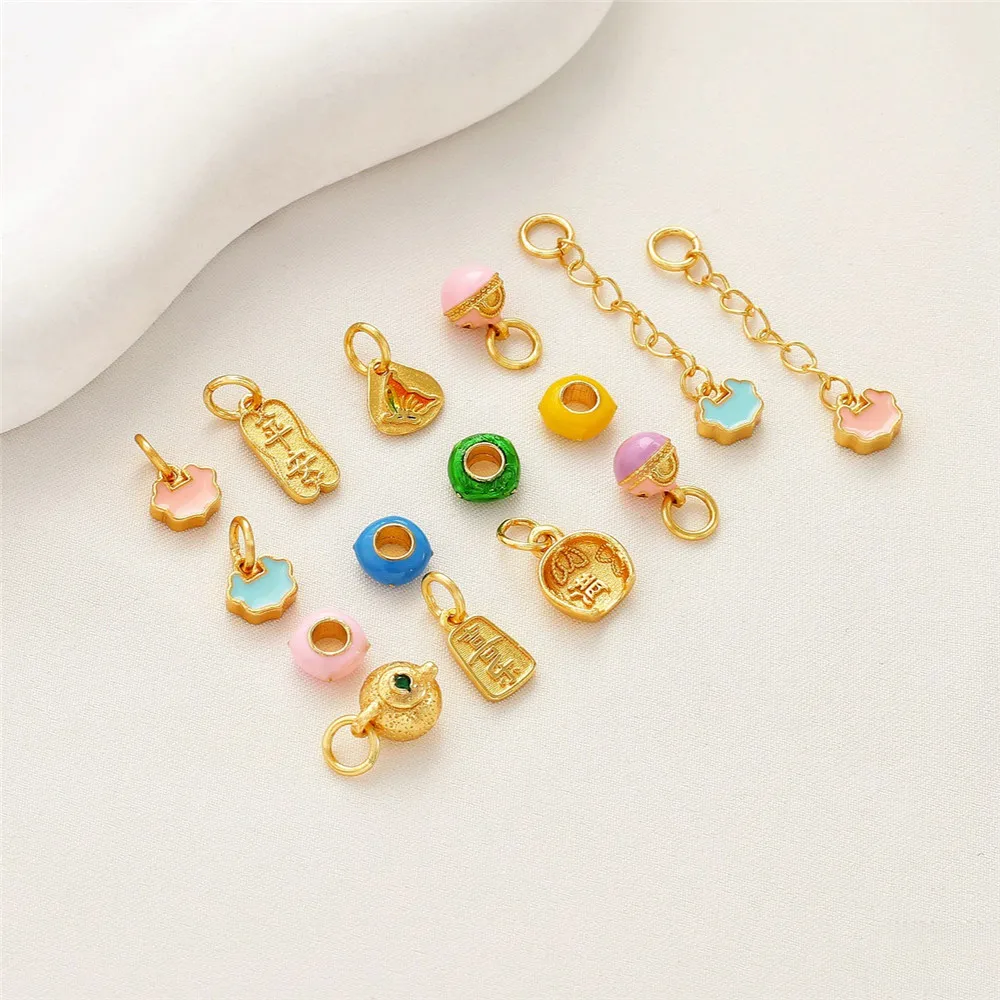 

18K Matte Gold Color Protection Drip Oil Ruyi Lock, Peace and Joy Butterfly Pendant, Donut Divider DIY Pendant Accessories