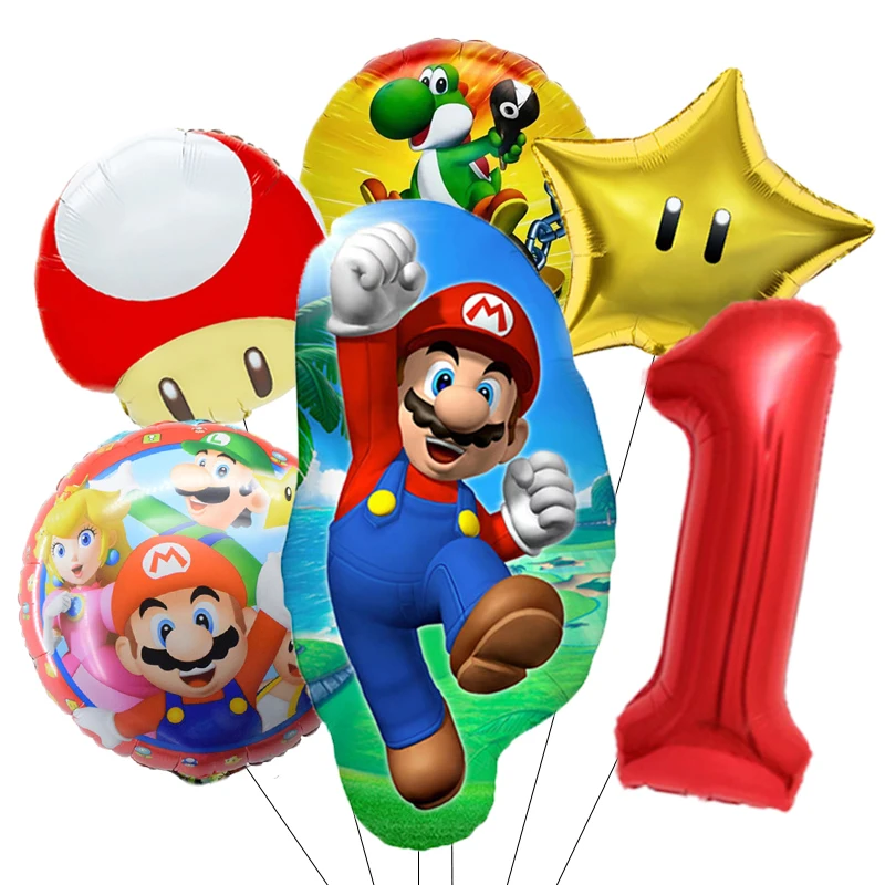 6 قطعة/المجموعة الكرتون سوبر ماريو الألومنيوم فيلم بالون 32 بوصة الرقمية بالون الأطفال حفلة عيد ميلاد ديكورات خلفية المنزل #2