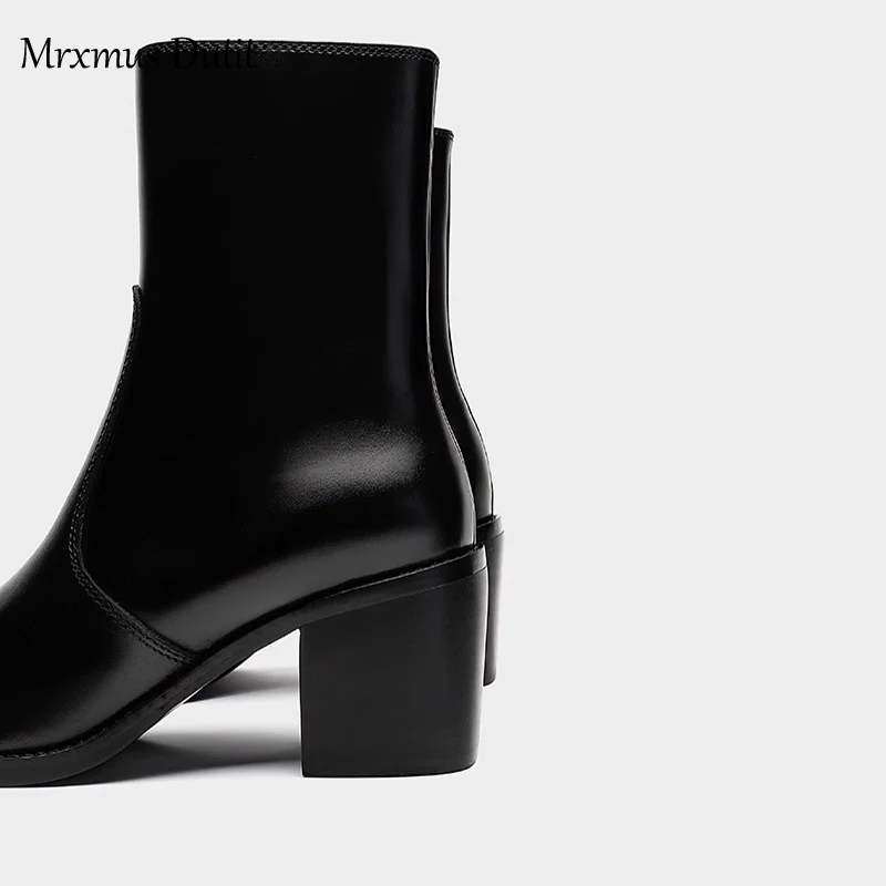 Zelxmus Dutit-Bottes en Cuir group pour Femme, Chaussures à Talon Rugueux, Tête Jolie tue, Simple, Chic, Nouvelle Collection Automne Hiver 2023