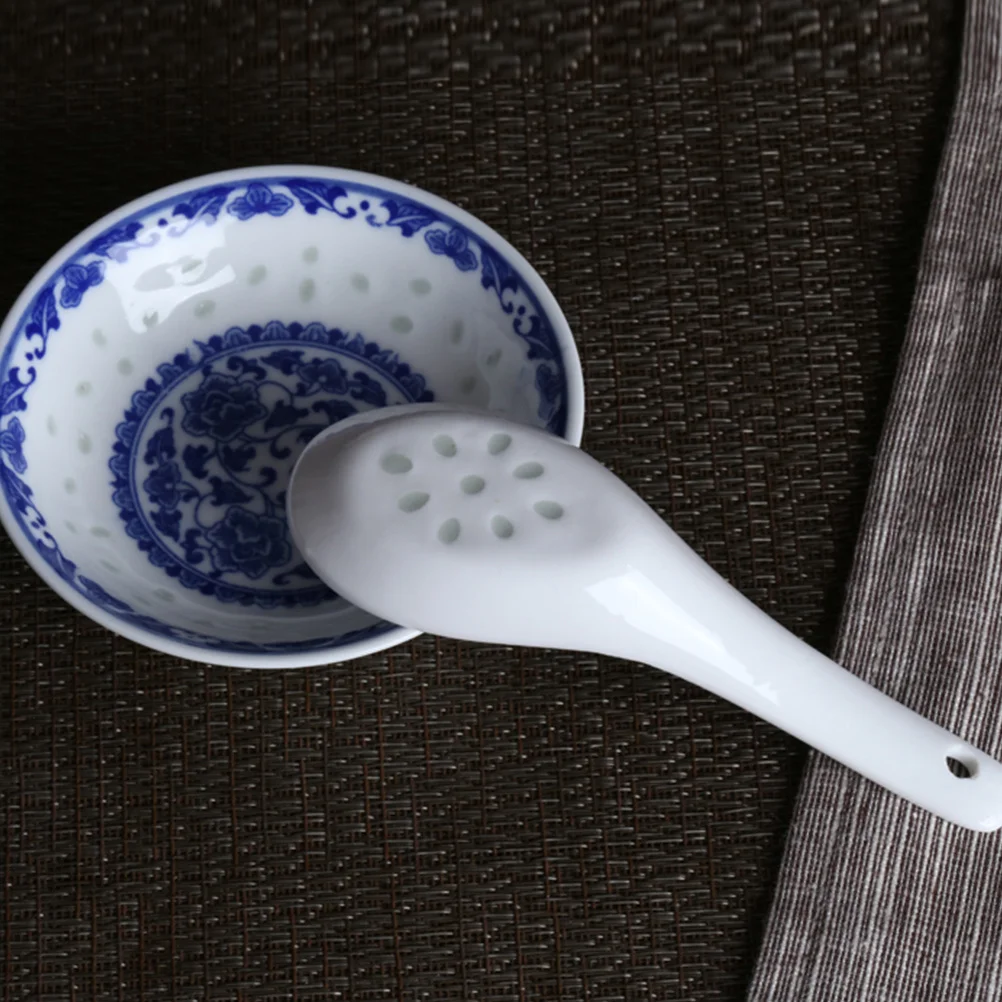 

5Pcs Blue and White Porcelain Ceramic Spoon Heat-Resistant Soup Porridge Ramen Dessert Tableware Kitchen Scoop