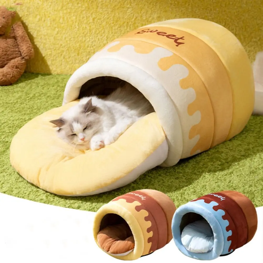 Cute Semi-closed Cat Sleeping Bag Honey Pot Soft Cat Beds Indoor Warm Dog Nest