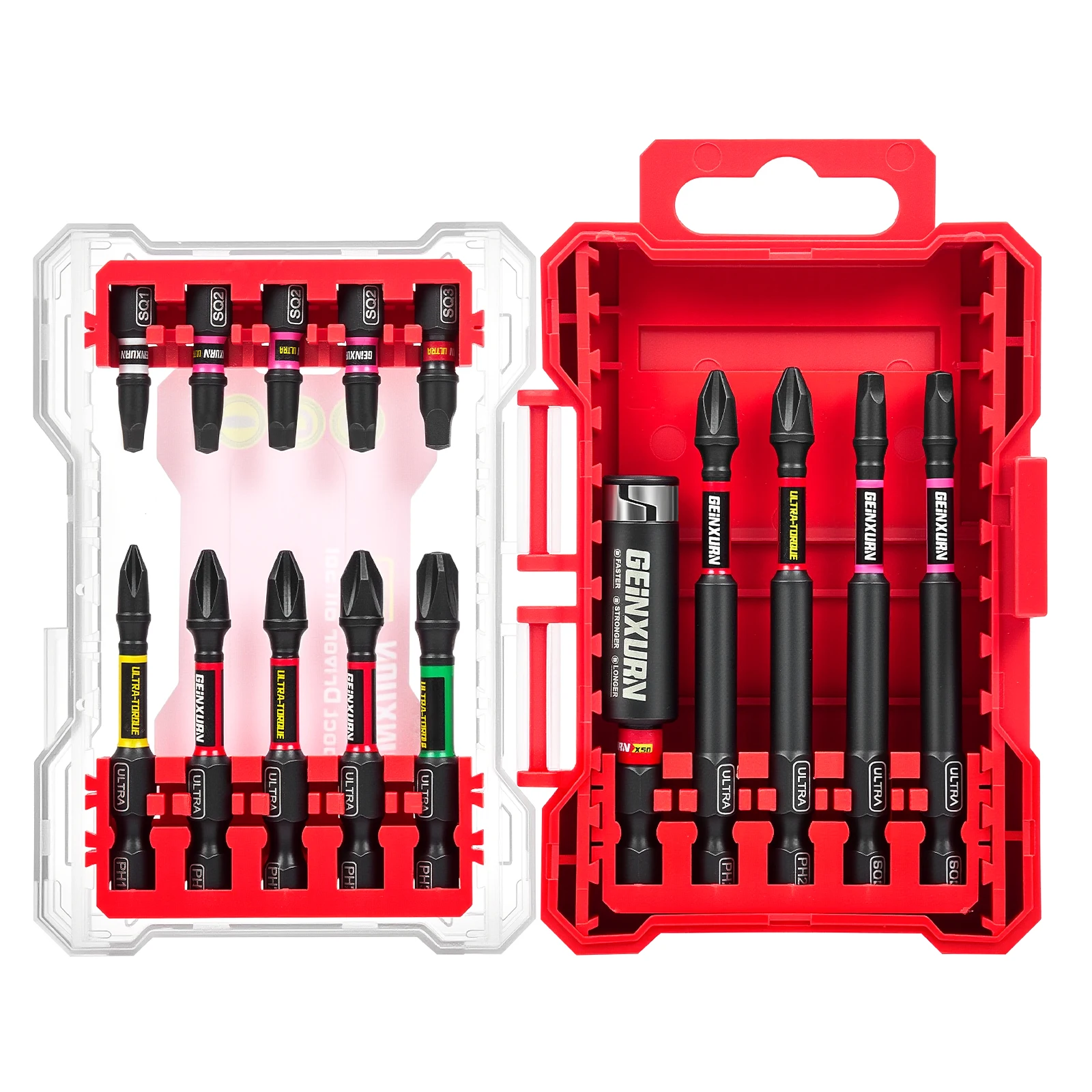 Geinxurn Ultra torque Impact Screwdriver Bit Set,Mixed Multi-Insert Bit Tips with Bit Holder, Nut Driver and Storage Case