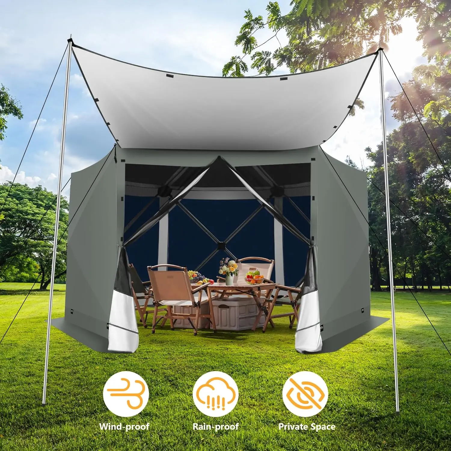 Pop Up Gazebo Screen Tent Screen House for Camping, 12x12 Screen Room with Mosquito Netting, Hub Tent Instant Screened Ca