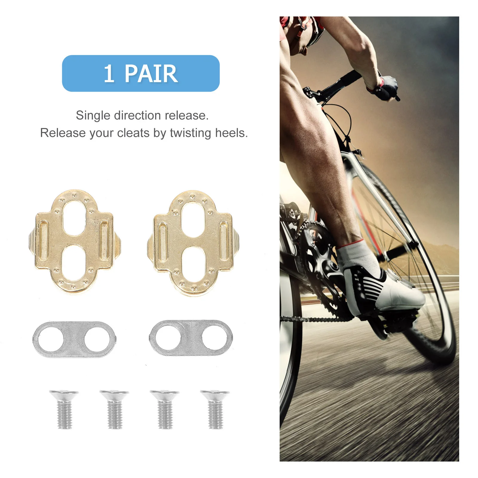 1 Pair Self-Locking Pedal Cleats Golden Durable Cycling Efficiency Twist Heel Release Bike Foot Clip Link Mountain Road Shoes