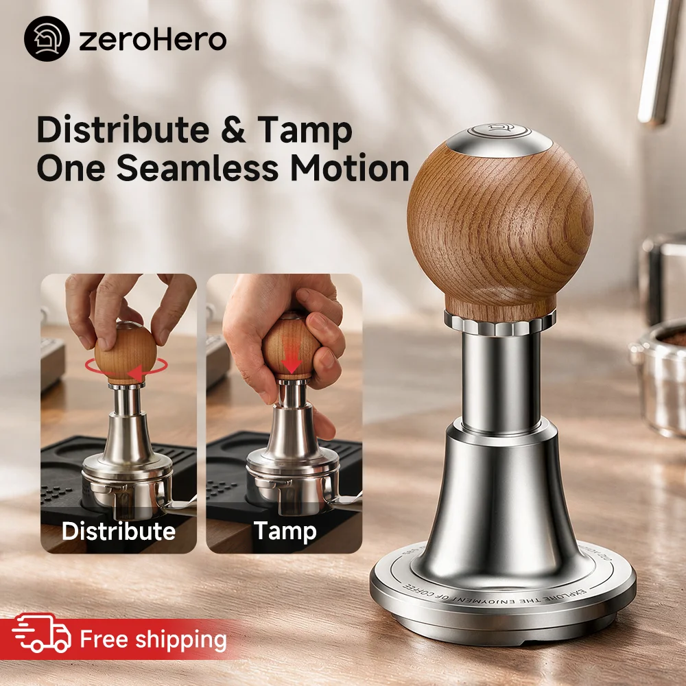 zeroHero Espresso Tamper 30 lb 2-in-1 Distributor & Tamper 4-Blade 3-Spring Calibrated 58.5mm for 58mm Portafilter Barista Tools