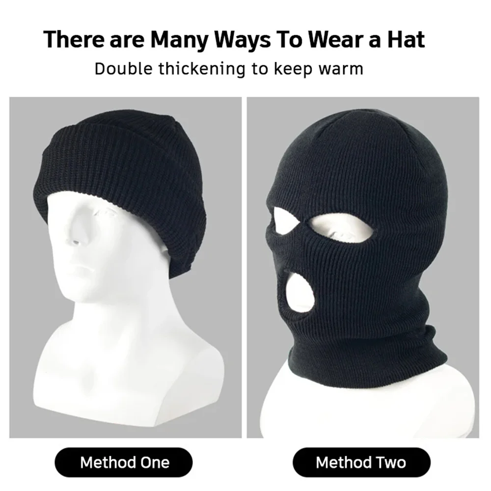 Winter Riding Mask 3 Hole Full Face Cover Ski Mask Hat Outdoor Balaclava Knitted Neck Warm Caps Snowboarding Men Women Face Mask - view 6