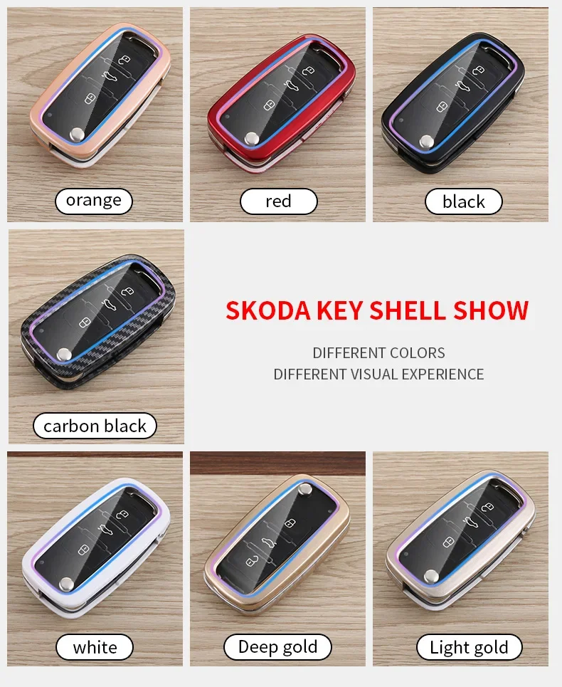 1PCS Premium Carbon Fiber Skoda Key Cover with Full Protection, HD Anti-Scratch Film, and Keychain – Multiple Colors