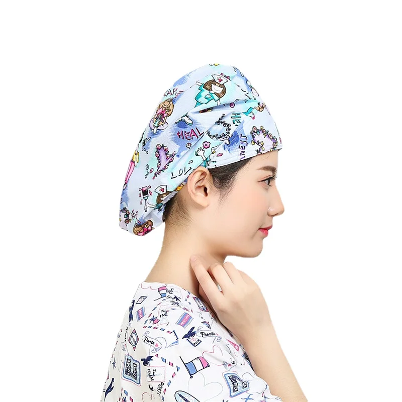 The Head Nurse's Hair Is Dustproof and Anti Falling, and The Headdress Is Fluffy Cotton Printed Hat   Beanie