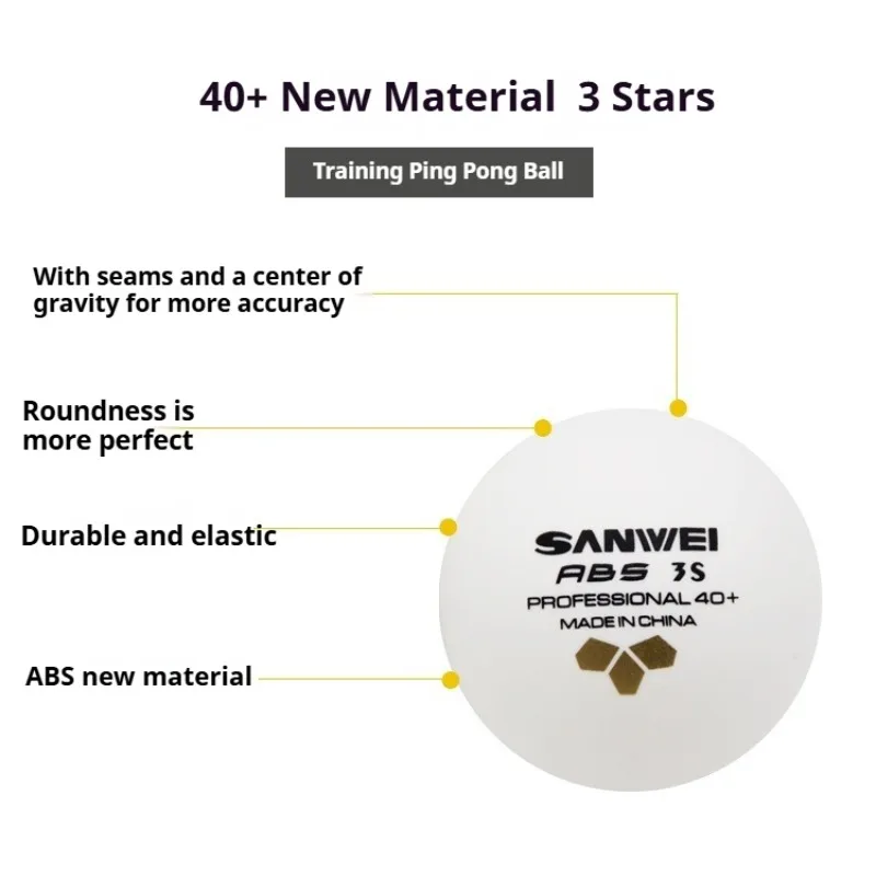 New SANWEI 3S TR 3-Star 40+ Table Tennis Balls Seamed ABS Material High Bounce Durable Ping Pong Balls for Training