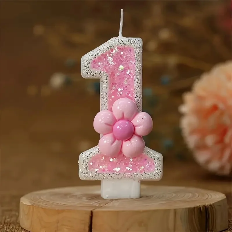 New 0-9 Number Birthday Candles original Silver edged pink flower digital party candle decoration