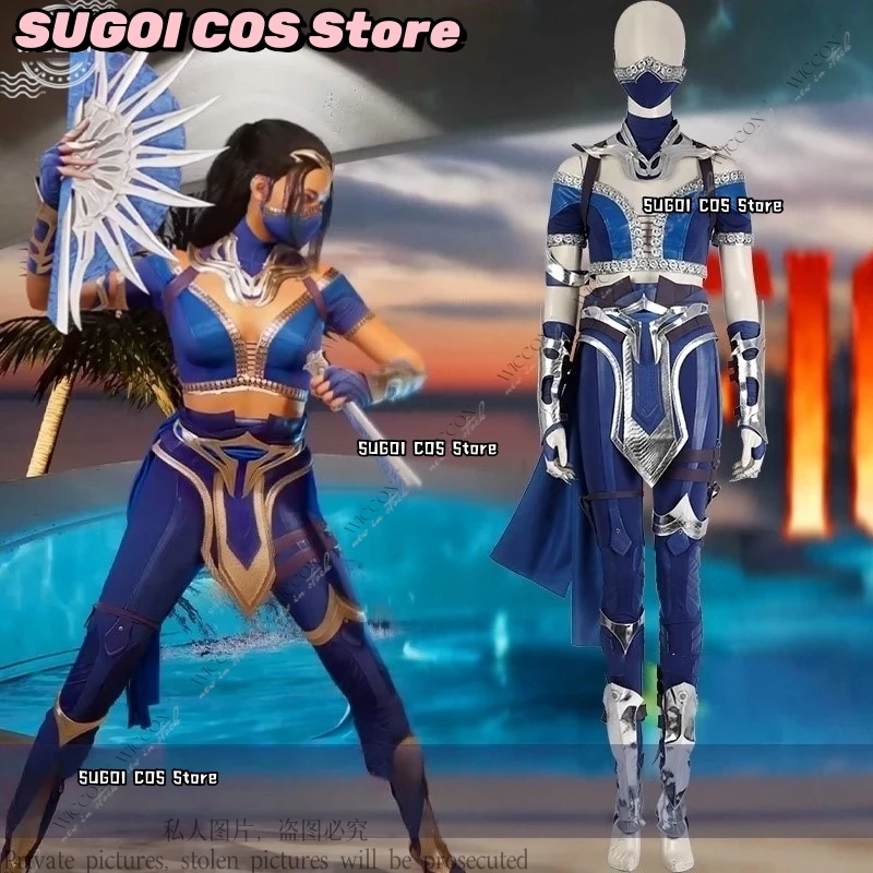 Kitana Cosplay Mortal Costume Sexy Women Crop Top Pants Full Set Warrior Ninja Uniform Suit Halloween Carnival Party Kombat 1