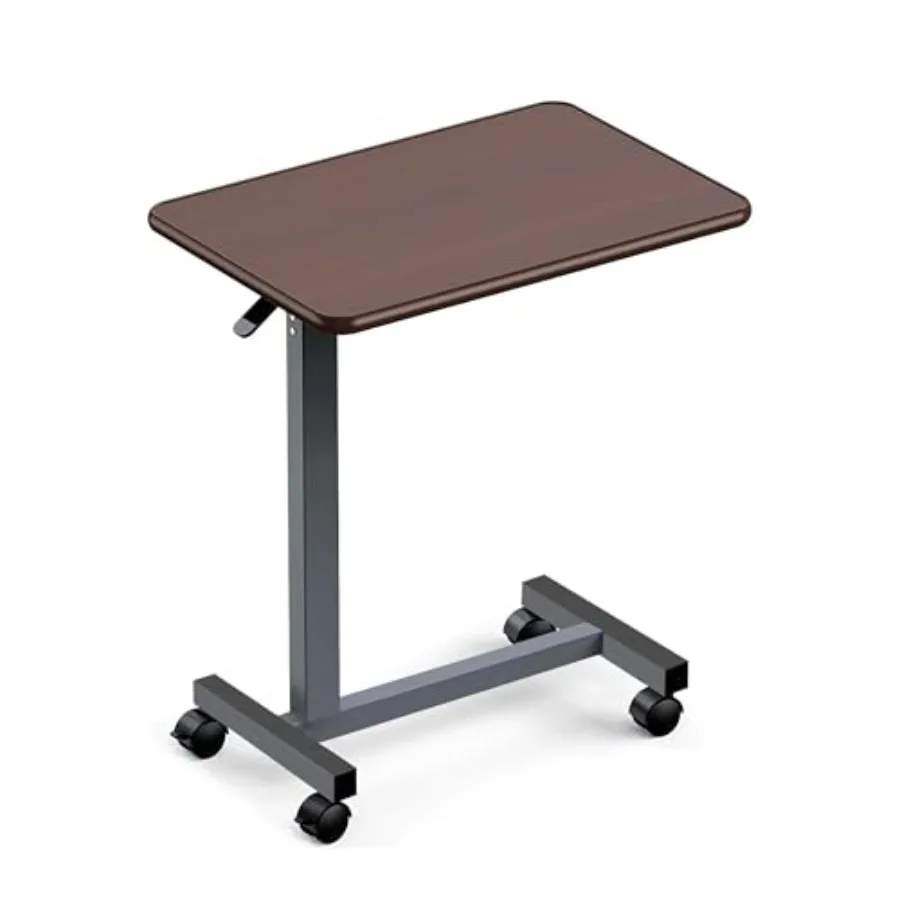 Adjustable Overbed Table with Wheels Pneumatic Height Lift Rolling Bedside Table Standing Desk for Home and Office Use Ideal fo