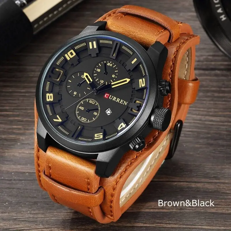 Fashion Curren Mens Date Stainless Steel Leather Analog Quartz Sport Wrist Watch