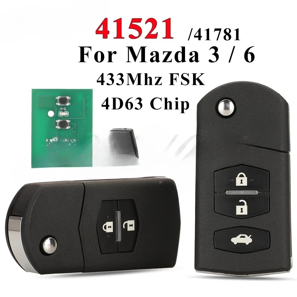 

41521 2/3 кнопки откидной дистанционный автомобильный ключ 433 МГц 4D63 чип для Mazda 3 6 M3 M6 2003-2011 2012+ 41781 Aoto Fob Control