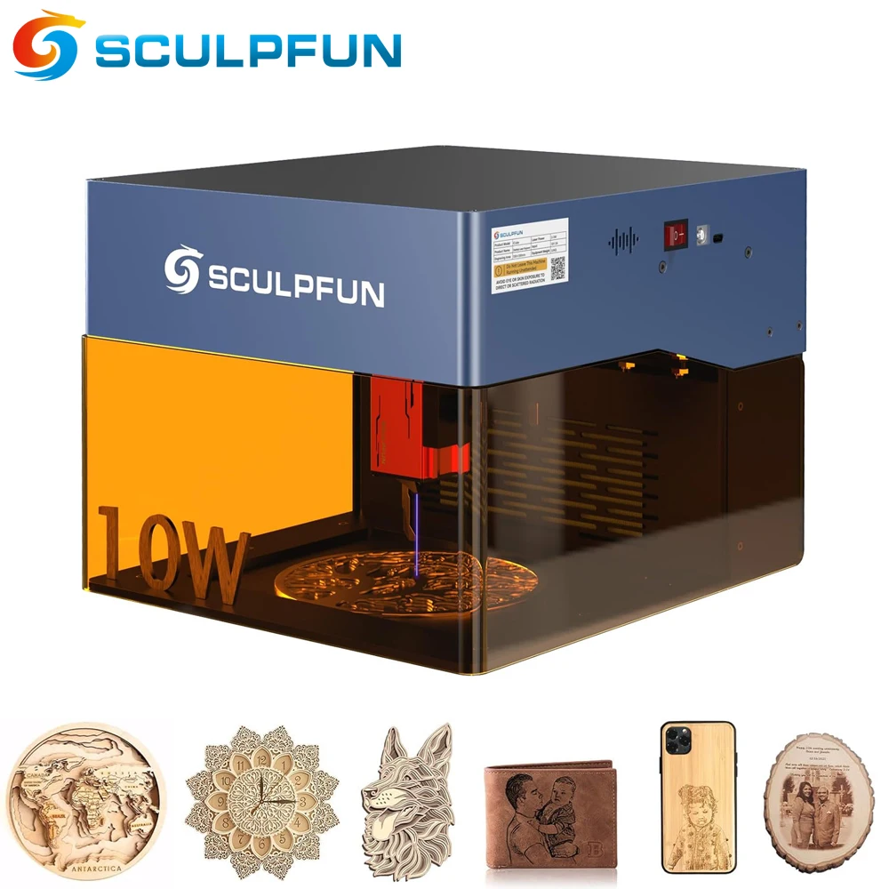 Sculpfun iCube Pro Max Laser Engraver 10W Laser Cutter Machine with Smoke Filter Temperature 0.08mm Laser Spot 120x120mm Area