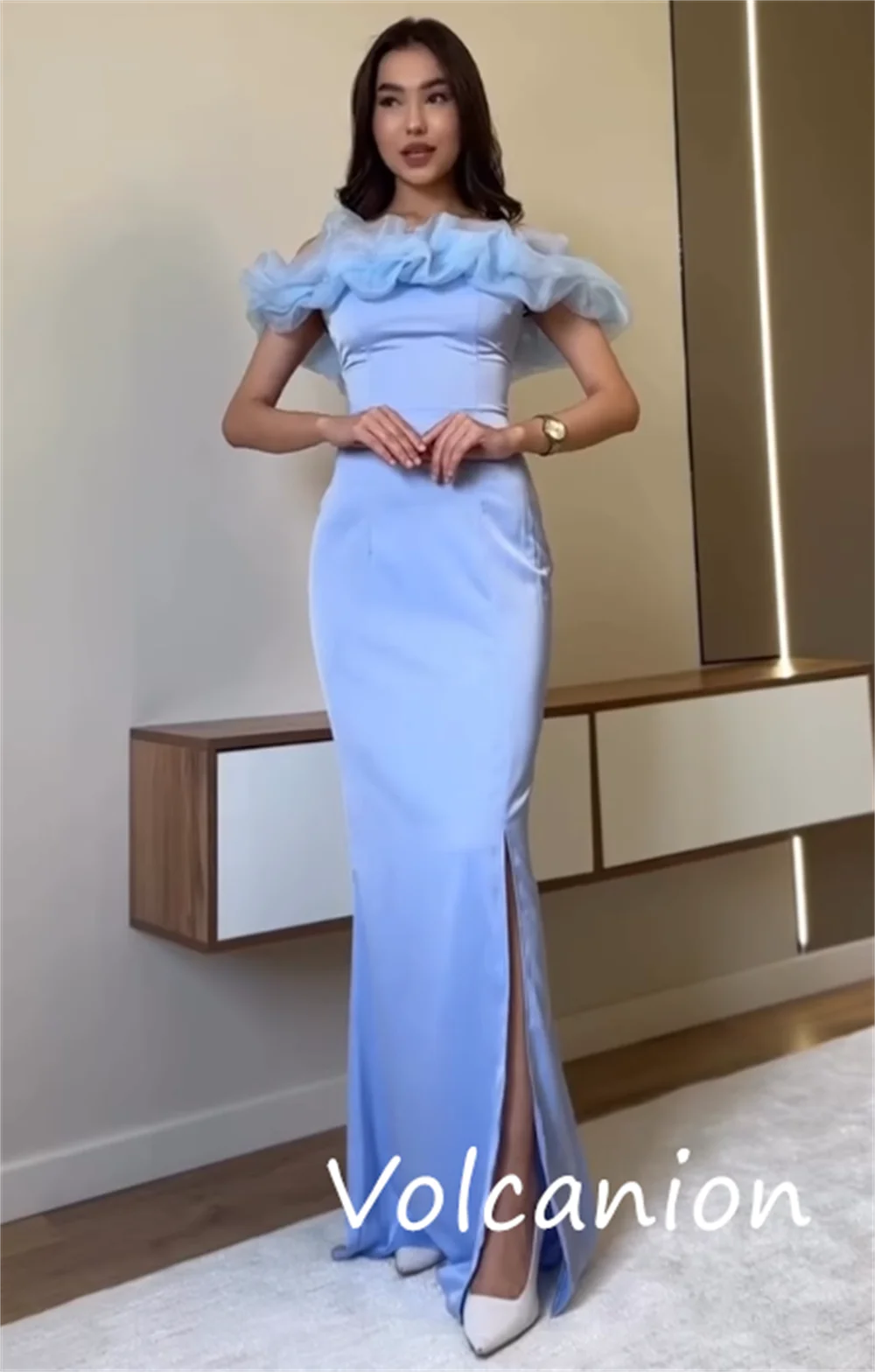 Robes longues personnalisées en Jersey de Style moderne, trompette plissée, épaules dénudées, sur mesure, mode Sexy pour occasions