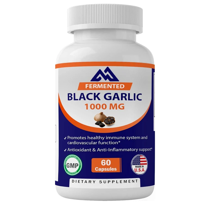 Fermented Black Garlic Extract 1000mg, 60 capsules, odorless - Non GMO, high absorption gluten free - Antioxidant