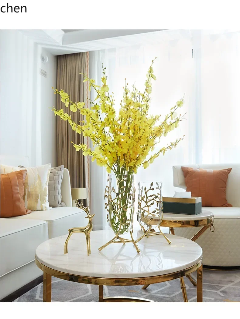 DSA glass vase with a high-end feel for living room flower arrangements, indoor transparent hydroponic decorative ornament