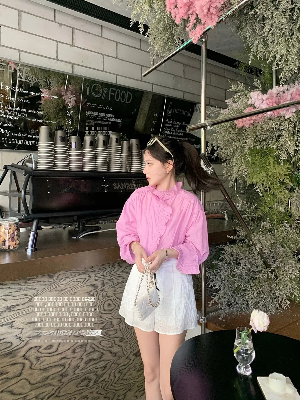 

Ele Sun Protection irt with Ruffle Sves Chinese Plum Paste Vintage Sle Korean Commute Cotton Long Sve Loose Fit