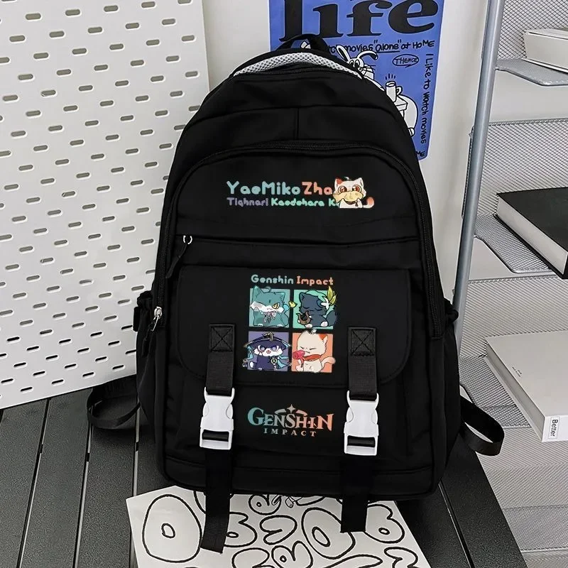 

Breathable mesh, Black Blue, Genshin Impact, Student Kids Teens School Bags, Large Capacity Mochilas Anime Backpacks Girls Boys