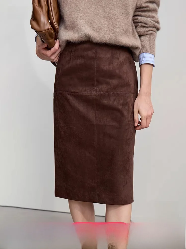 

Ретро-юбка из замши с высокой талией, А-силуэт, миди, для повседневной носки, из полиэфирного волокна, на молнии