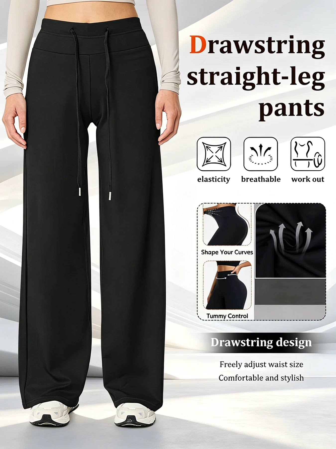 

Women Drawstring Straight Pants Wide Leg Nude Feel Yoga Pants Comfortable Breathable Versatile for Commute Sports Home Wear
