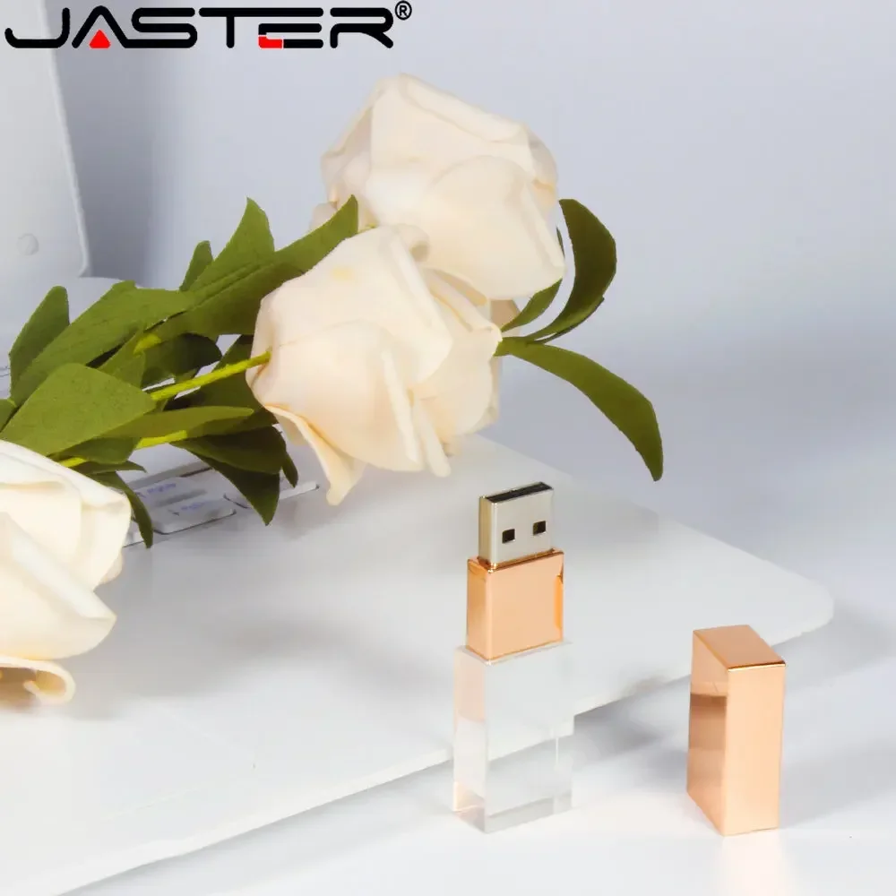 Clé USB en cristal avec logo gratuit, clé USB 2.0, clé USB avec boîte, disque U, 8 Go, 16 Go, 32 Go, 64 Go, 128 Go, cadeau de mariage