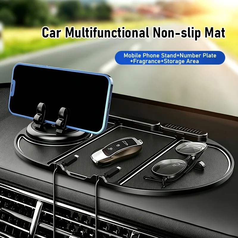 1pc car multifunctional car anti-slip mat mobile phone holder dashboard storage rack glasses holder parking sign car center cons