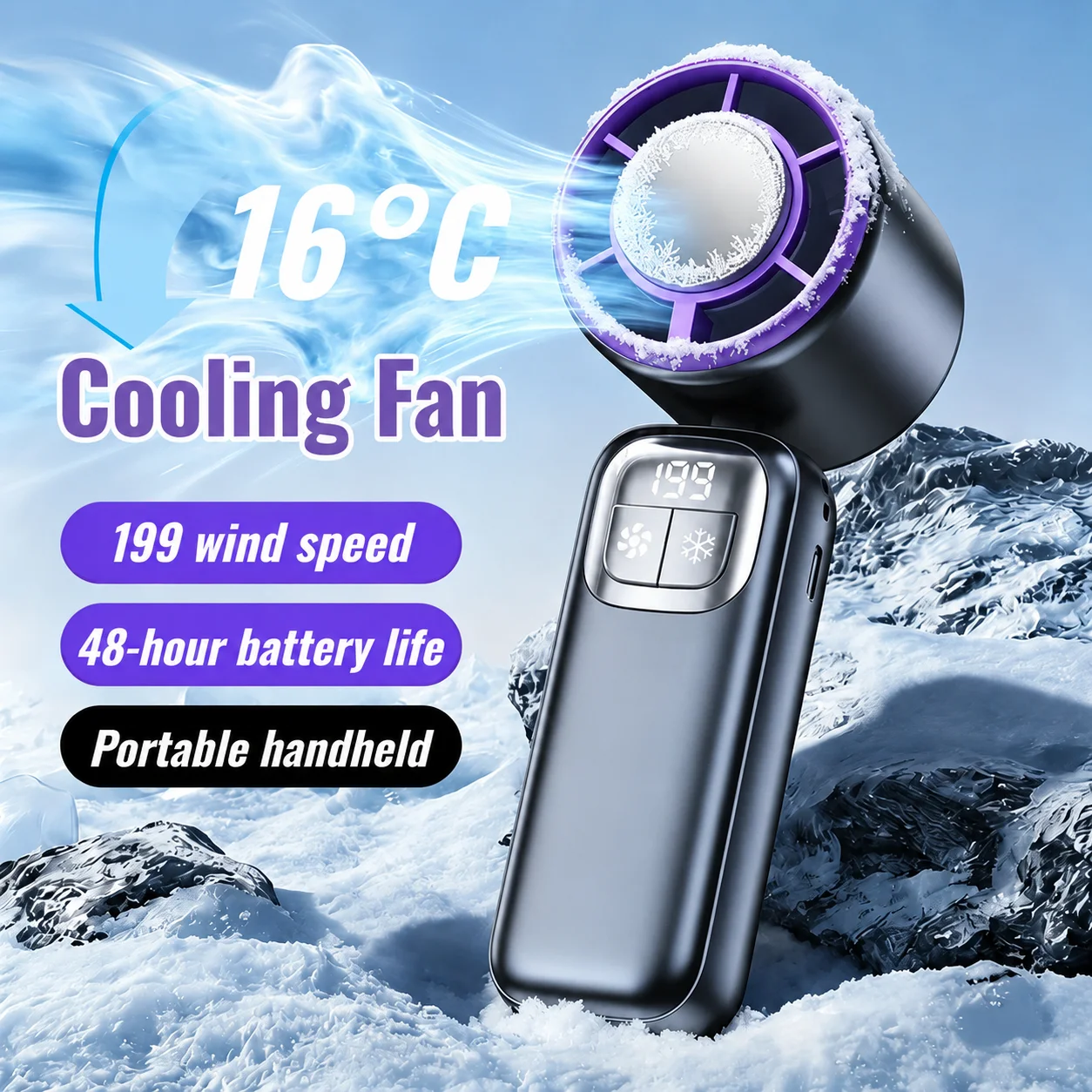 Handheld Fan Cooling Ice Cooler Rechargeable USB Brushless Motor 199 High Speed Turbo Jet Fan for Outdoor Travel Office