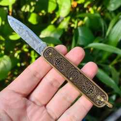 Multifunctional Damascus Keychain Pocket Knife For Everyday Carry EDC Mini Box Cutter Compact Lightweight Survival Folding Knife