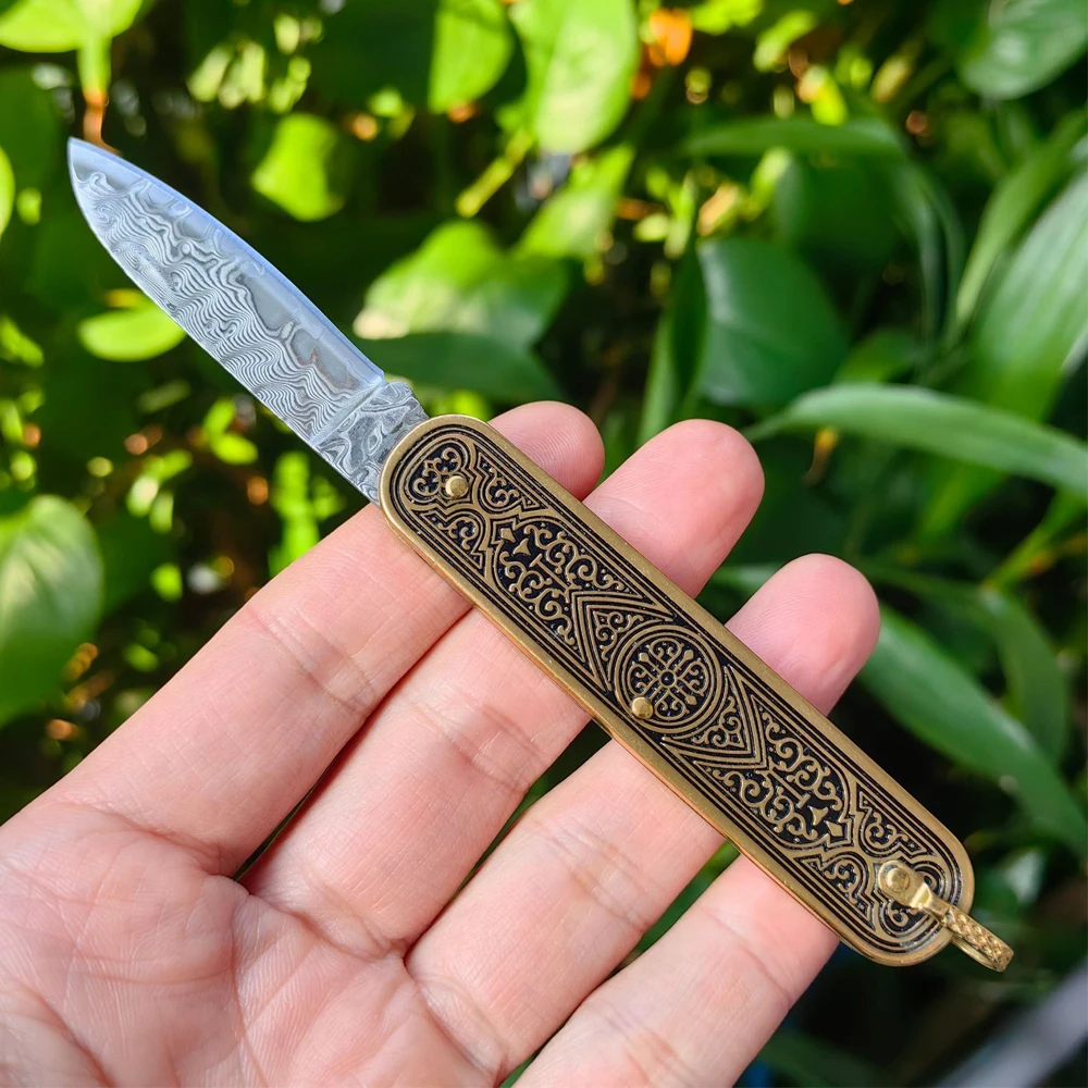 Multifuncional Damasco Keychain Pocket Knife Todos os Dias Carry Edc Mini Box Cutter Compact Lightpeso Survival Folding Knife