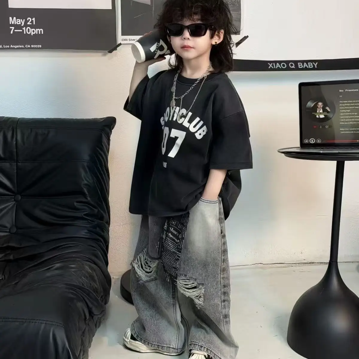 Boys Summer Clothing Sets 2026 New Arrival Cotton Short Sleeve T-shirt and Ripped Jeans Suit 2 Piece Kids Toddler Fashion Outfit
