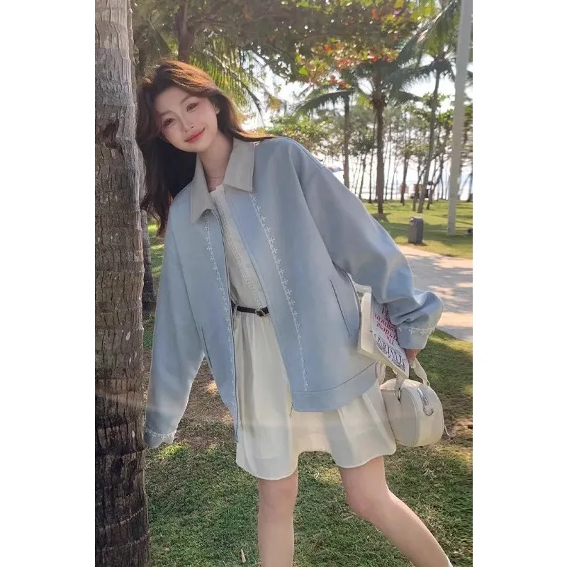 

Кардиган с длинными рукавами контрастного цвета и молнией с лацканами, модная повседневная куртка, топ