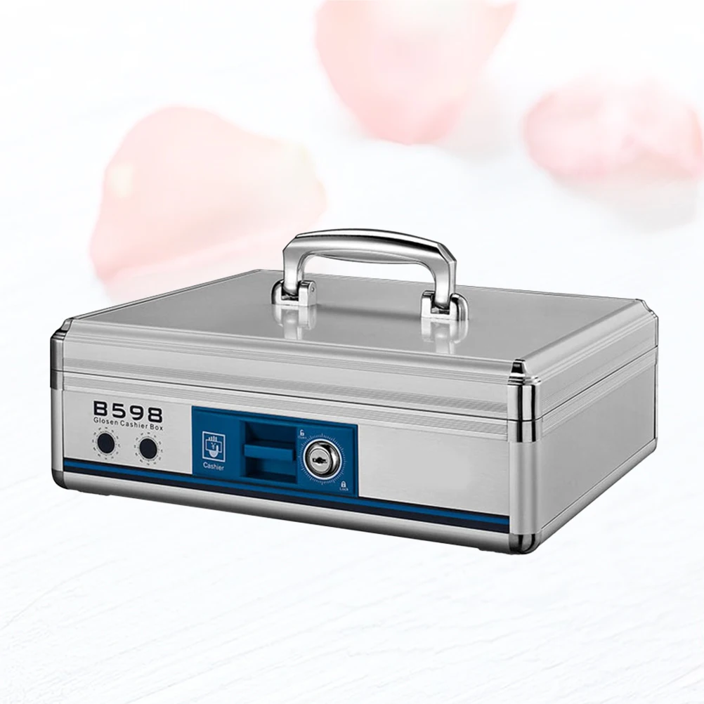 

Metal Cash Box Handle Secure Storage Organizer Coins Keys Rings Checks Receipts Lockable Money Box Portable
