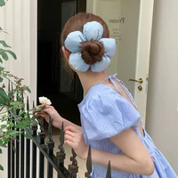 Korean Oversized Blue Flower Scrunchie Headdress Women Girls Trendy Design Rubber Elastic Hair Band Vacation Hair Accessories - Image 4