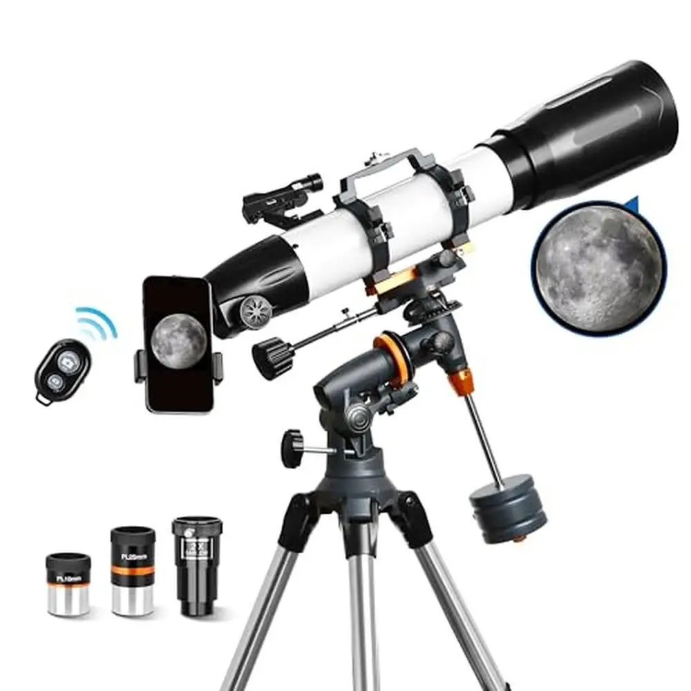 650x90mm Astronomical Refractor Telescope Adults & Beginners Fully Multi-Coated High Transmission Coatings EQ Mount 26X-130X