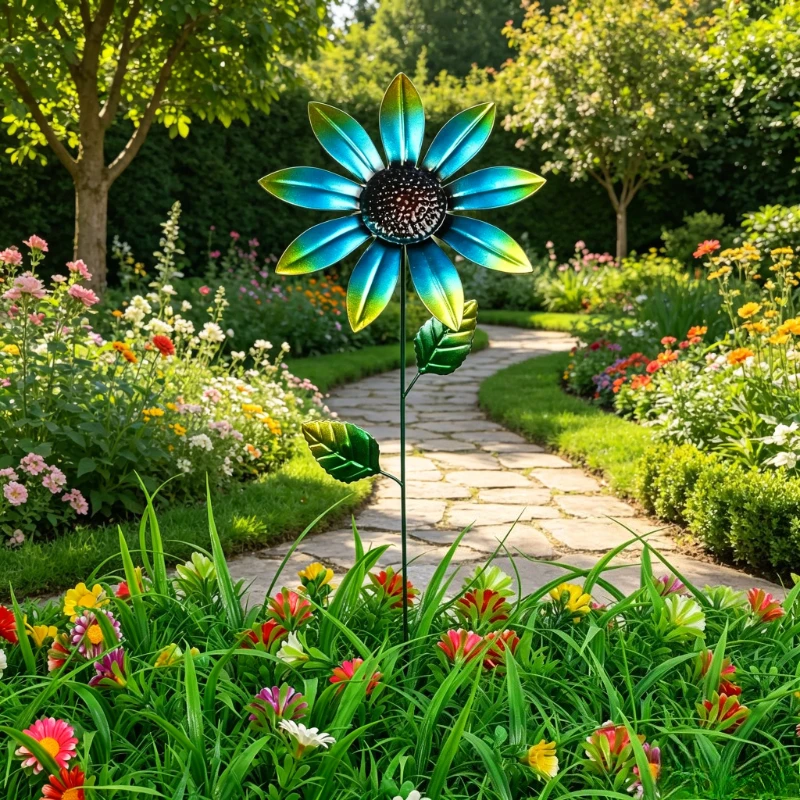 Colorful Metal Sunflower Garden Stakes Decorative Outdoor Flower Ornaments for Outdoor Yard Patio and Lawn Decoration