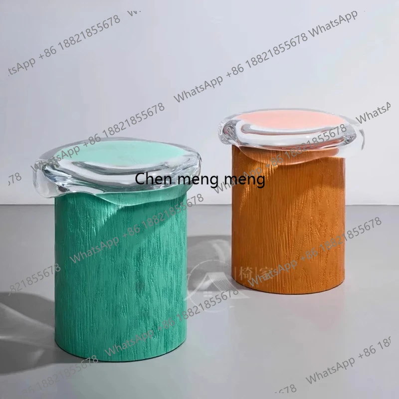 

Designer minimalist transparent resin low stool solid wood shoe changing stool creative living room crystal sofa side table