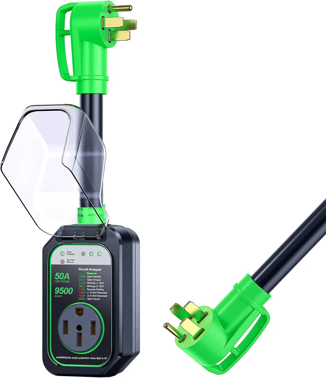 

Устройство защиты от перенапряжения на колесах, 50 А, водонепроницаемость, [Новинка 2026 года] Анализатор цепей на колесах, вилка адаптера для автофургона с полной защитой для кемпера