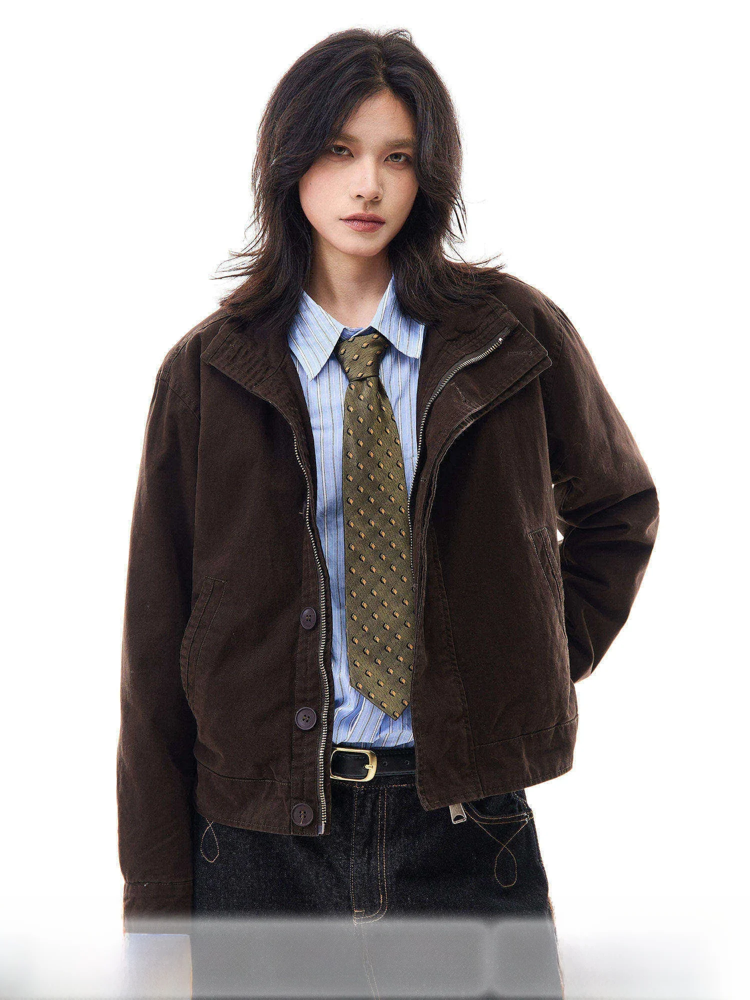 

OEVB American Retro Plu Jaet Men's Women's Winter Warm Stand Collar Embroidered Eagle Ba Cotton Coat Faionable