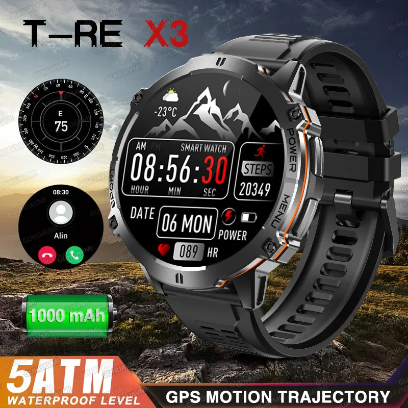 

T-Rex 3 Ultra 1000mAh battery Smart Watch Men HD AMOLED GPS 5ATM&IP69K Waterproof Compass Bluetooth call Military Sports Watches