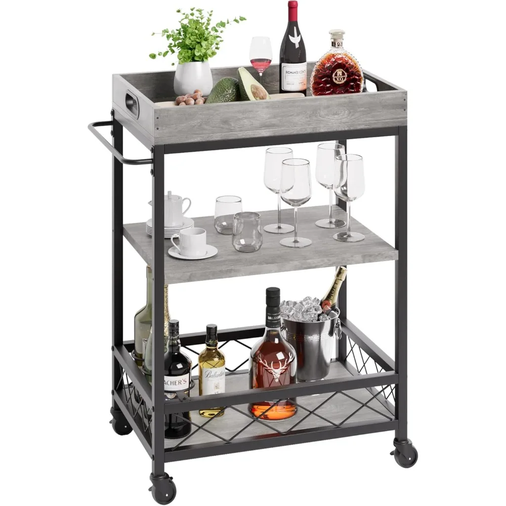 

Bar Carts for The Home, Bar Carts on Wheels, 3 Tier Bar Cart with Wine Rack, Wheel Locks