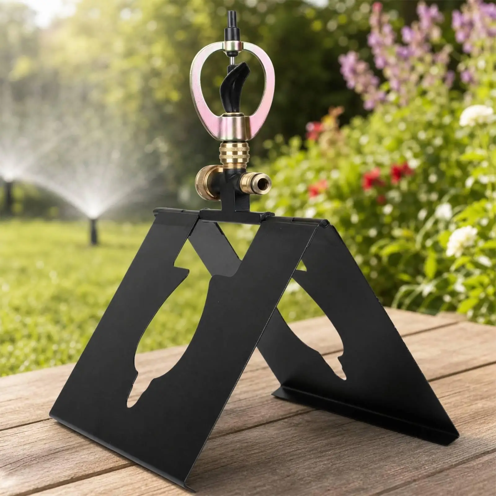 Rotating Garden Sprinkler 360 Metal Irrigation Water Sprayer with Foldable Support Base for Lawn and Rooftop Cooling