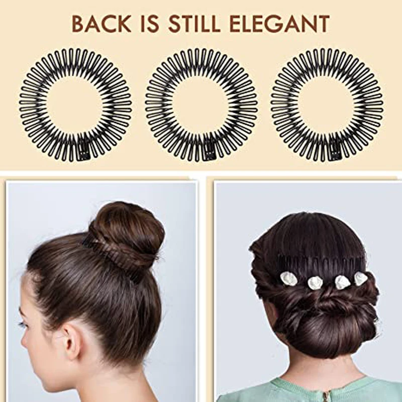 15 Stück volle runde Stretch kamm Stirnbänder flexible Kunststoff Kreis Haar wickel Haarband halter – Detail 7