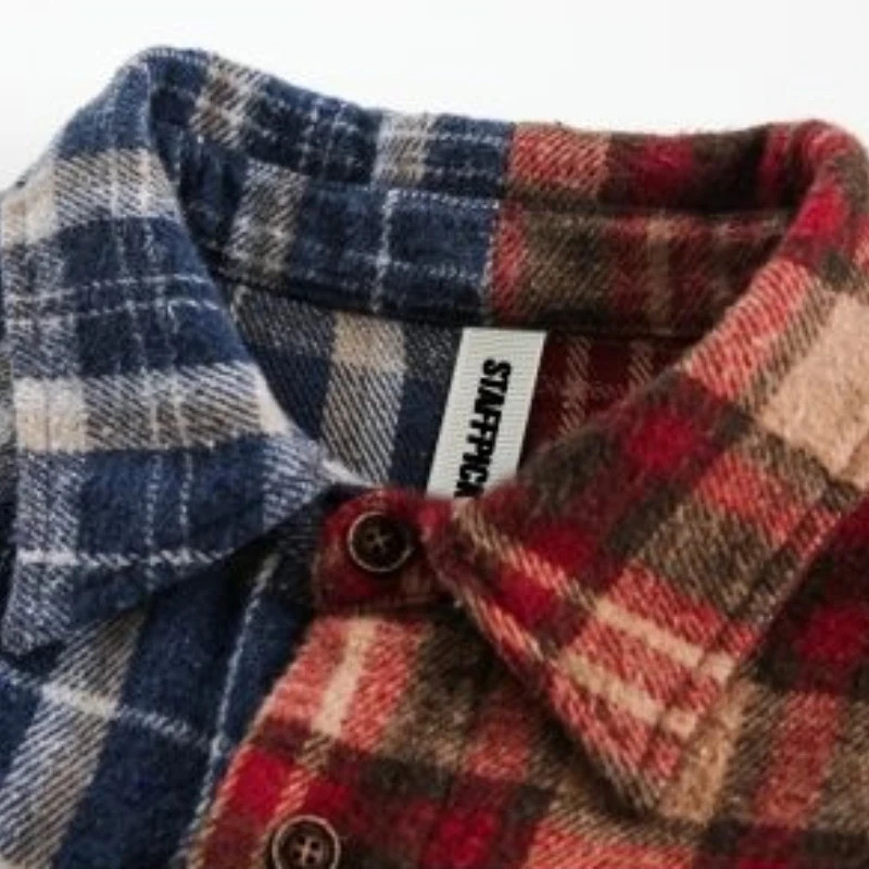 BEIANJI early spring new design sense irregular splicing plaid shirt men's trend European and American street long-sleeved shirt